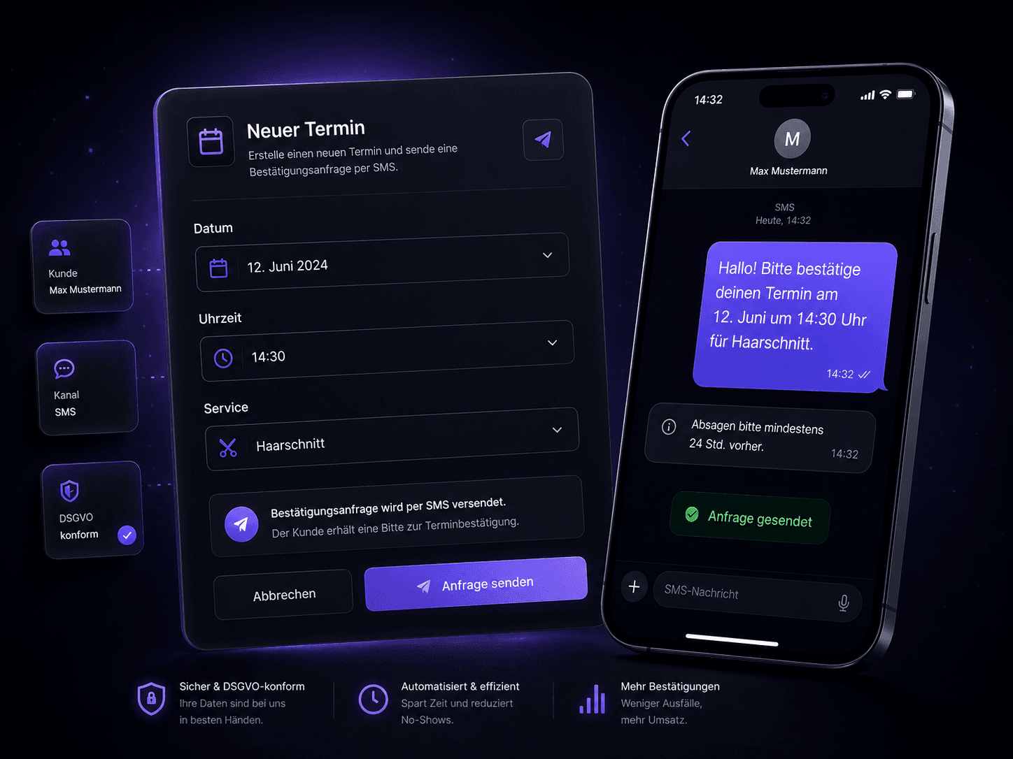 Firmox Dashboard - neuer Termin mit Bestätigungsanfrage an den Kunden